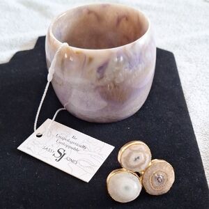 Light Purple Agate Cuff Bracelette and Adjustable Ring  Set